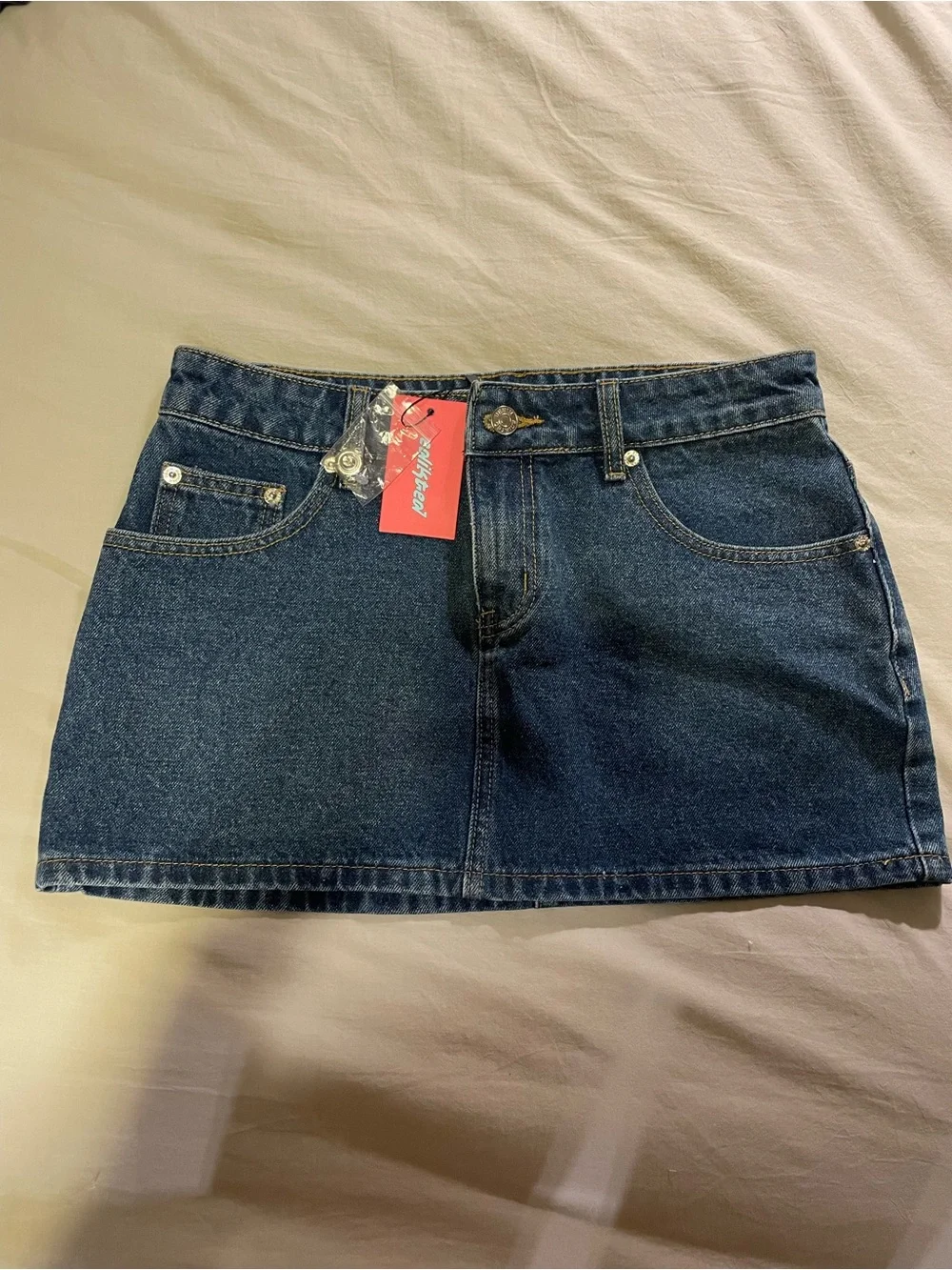 Edikted Denim Mini Skirt in Dark Blue